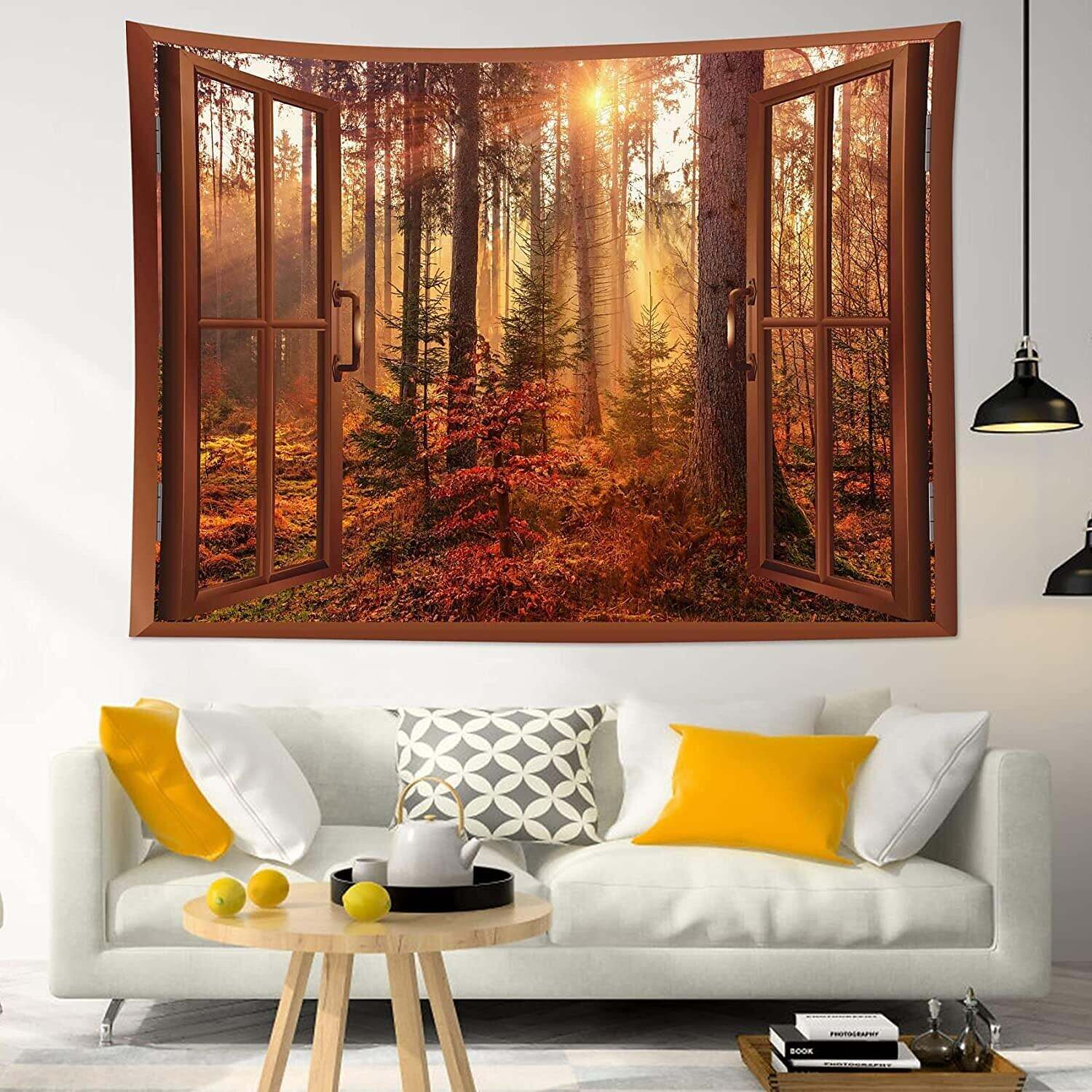 Forest Maple Tree Wall Tapestry Outside Window