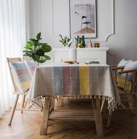 Table Cloth Tassel Cotton Linen Table Cover Rectangle