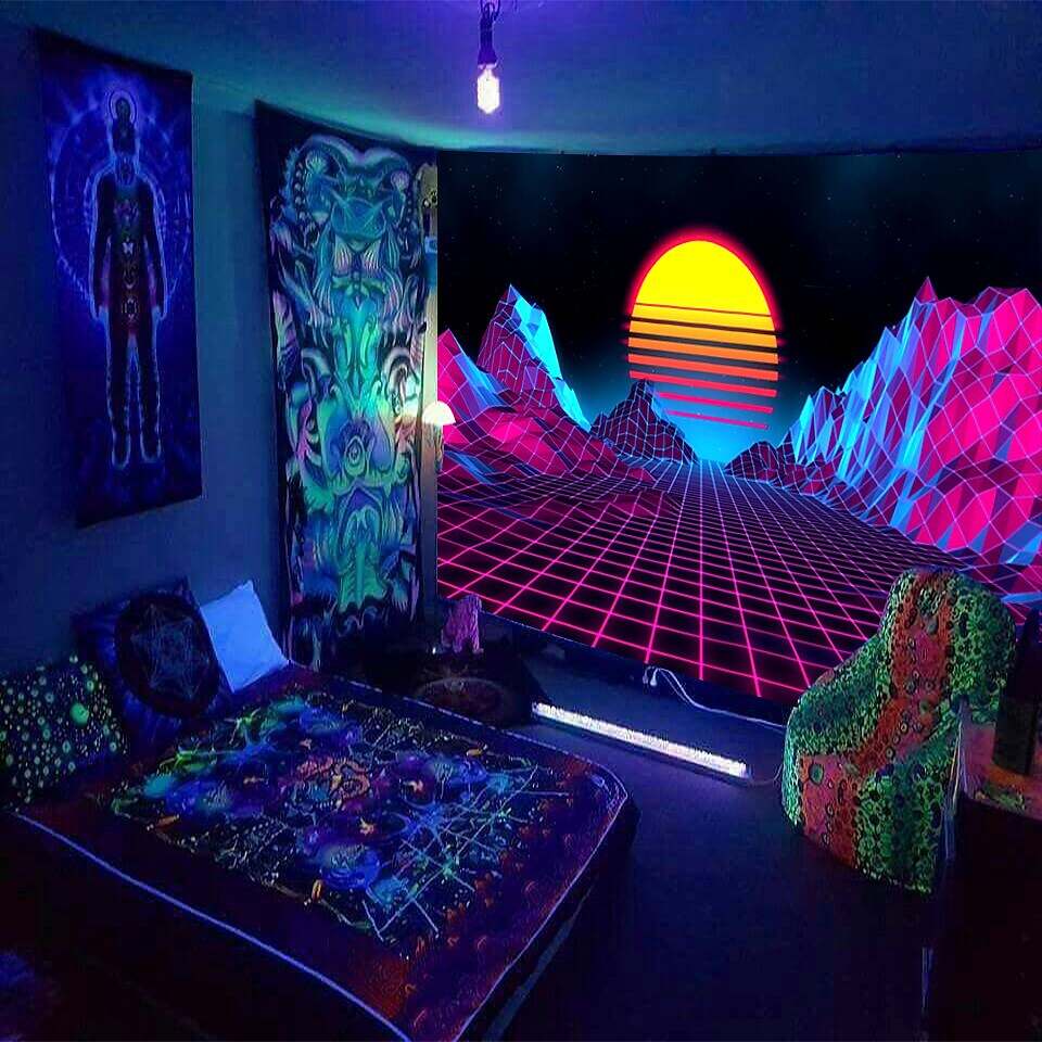 Blacklight UV Reactive Tapestry Trippy Sunset Decoration Cloth