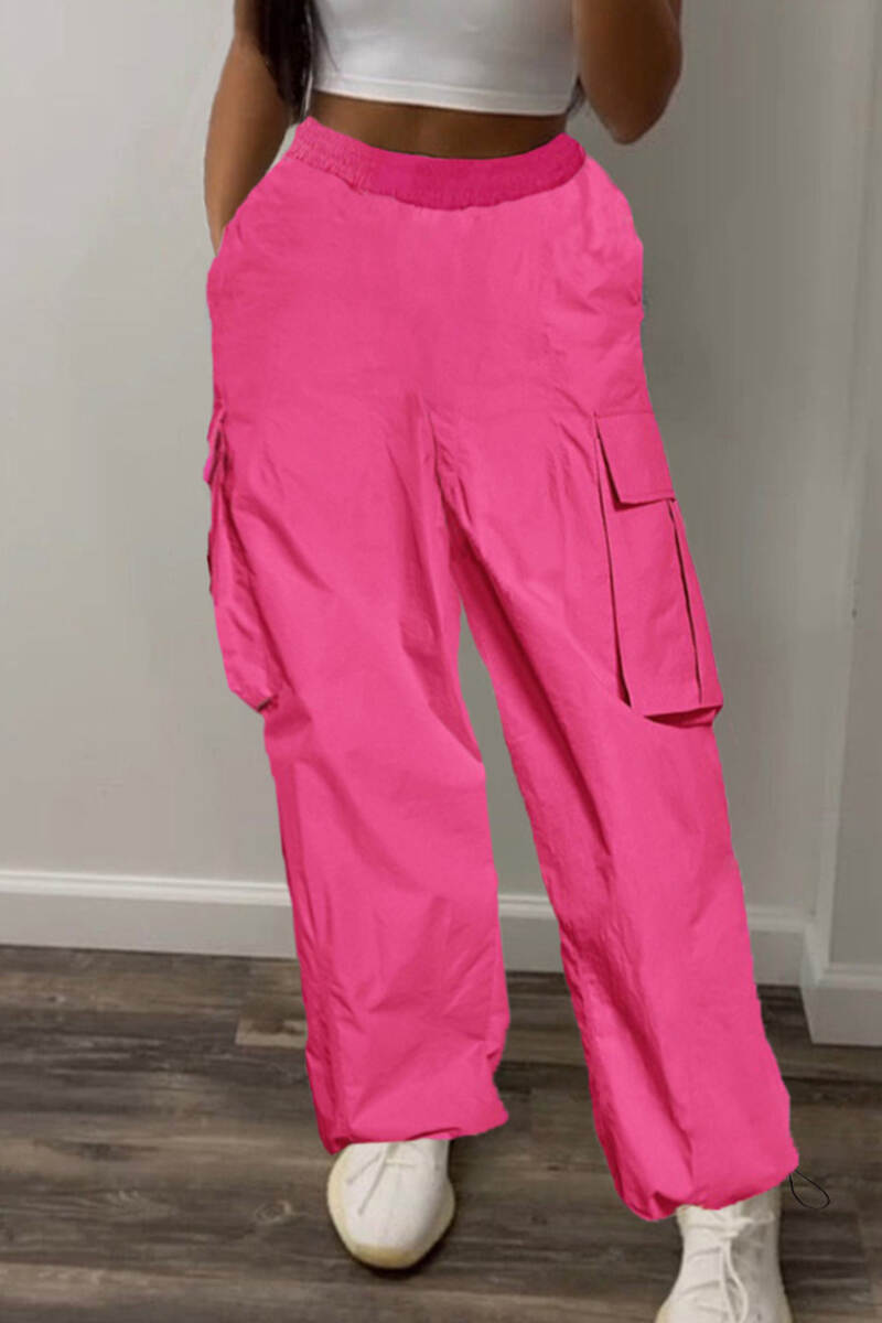 Rose Red Casual Solid Basic Regular High Waist Conventional Solid Color Trousers