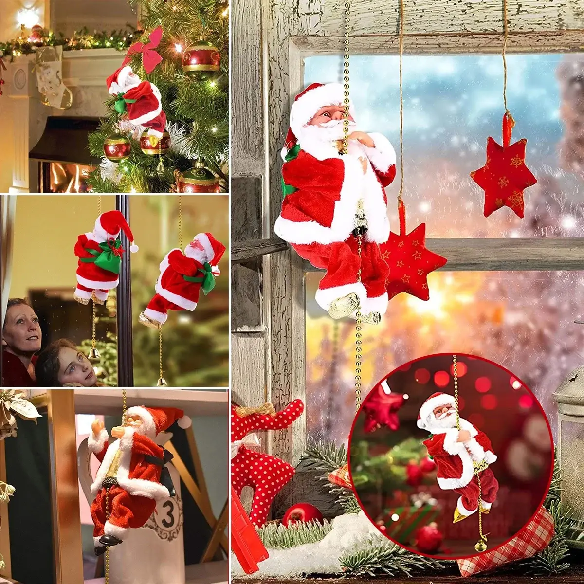 (🔥2023 BEST GIFT TO FAMILY🔥)Electric Chimney Climbing Santa Claus Musical Toys