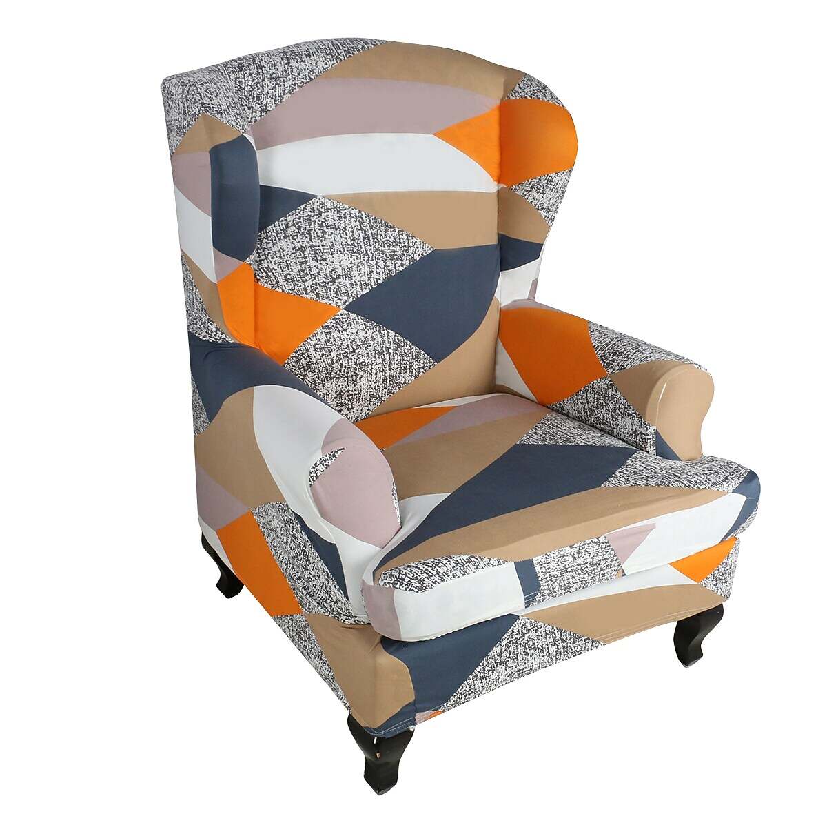 Stretch Wingback Chair Cover Geometric Pattern