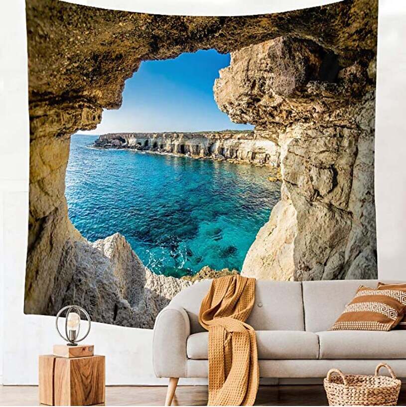 Wall Tapestry Art Deco Landscape Mountain Water Lake Sea Cave