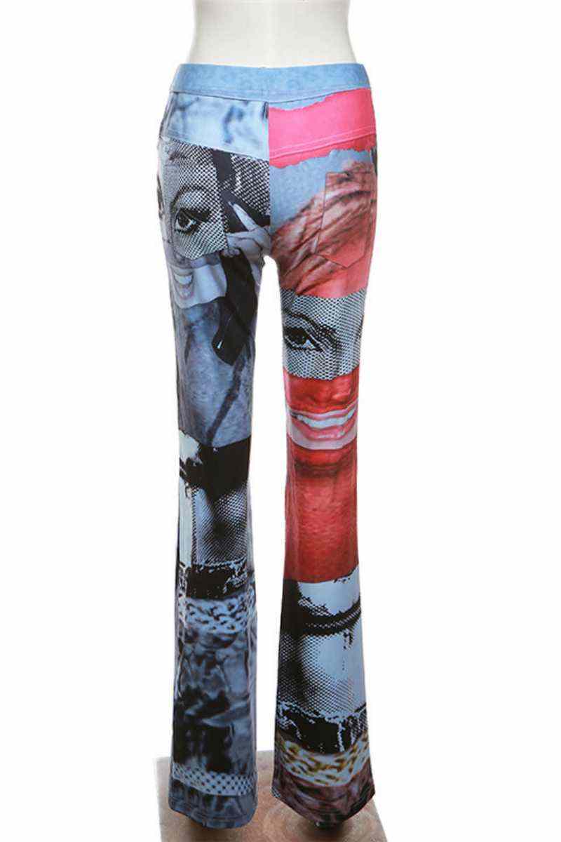 Grey Casual Print Basic Skinny High Waist Conventional Full Print Trousers