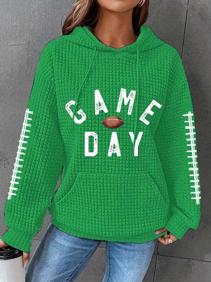 Women's Pumpkin Football Fall Print Waffle Hoodie- Buy 3 and get free shipping