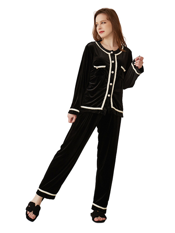 Regular Fit Pleuche Casual Long Sleeve Pajama Set