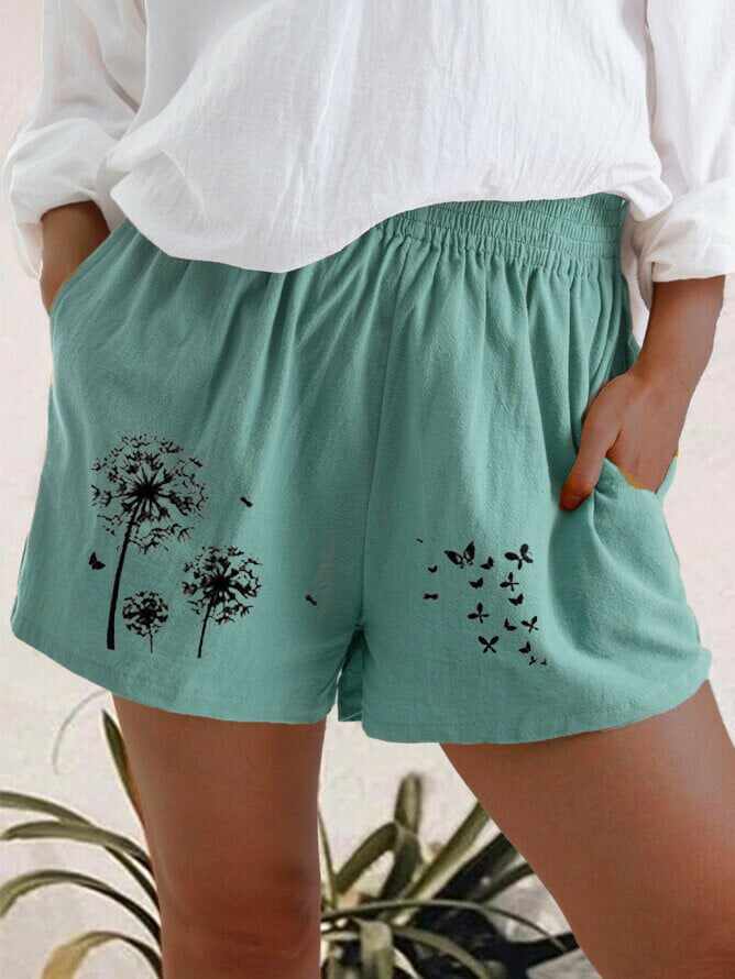 Women Plus Size Loose Elastic Waist Summer 2021 Dandelion Print Casual Shorts