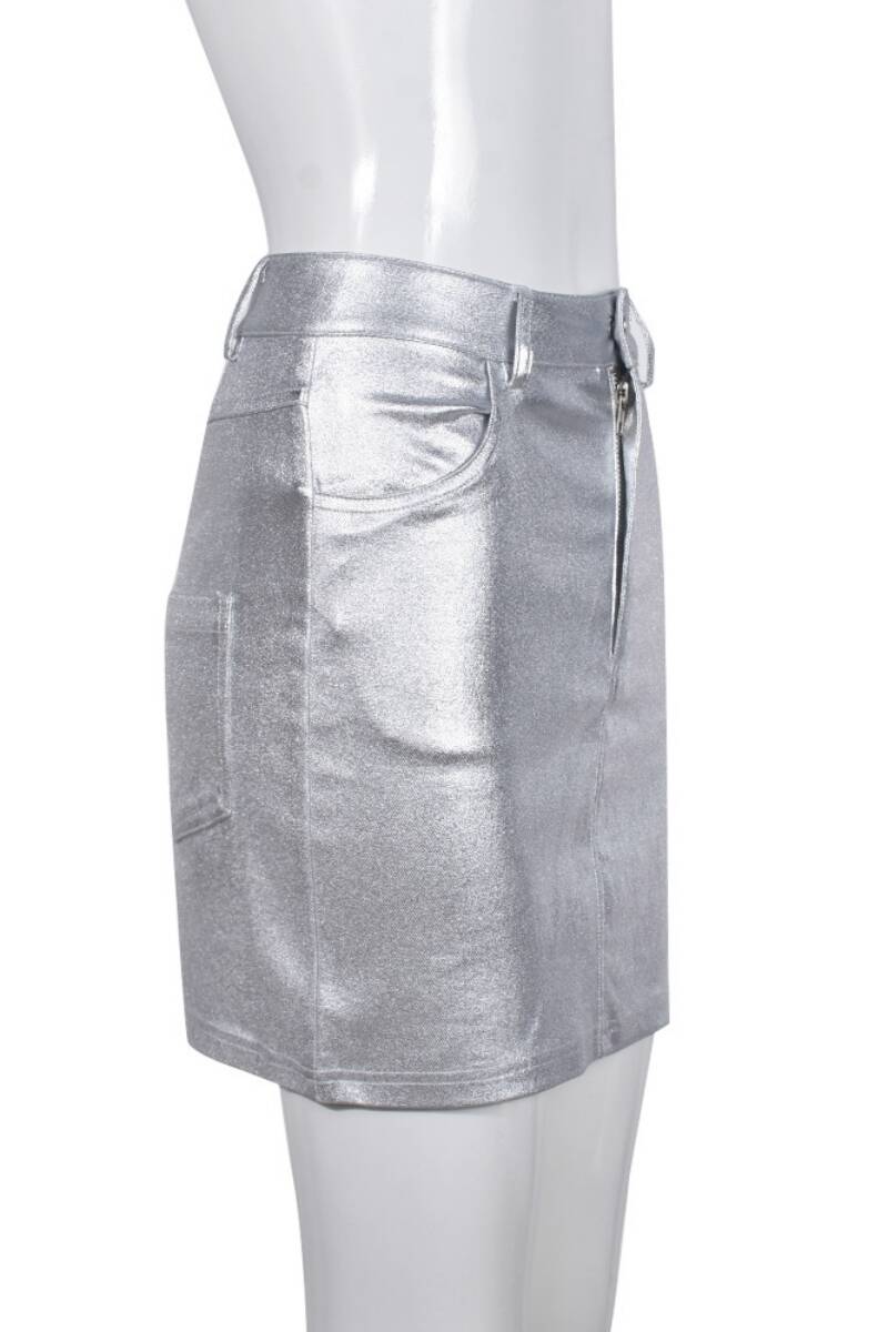 Silver Casual Solid Patchwork Skinny High Waist Conventional Solid Color Skirts