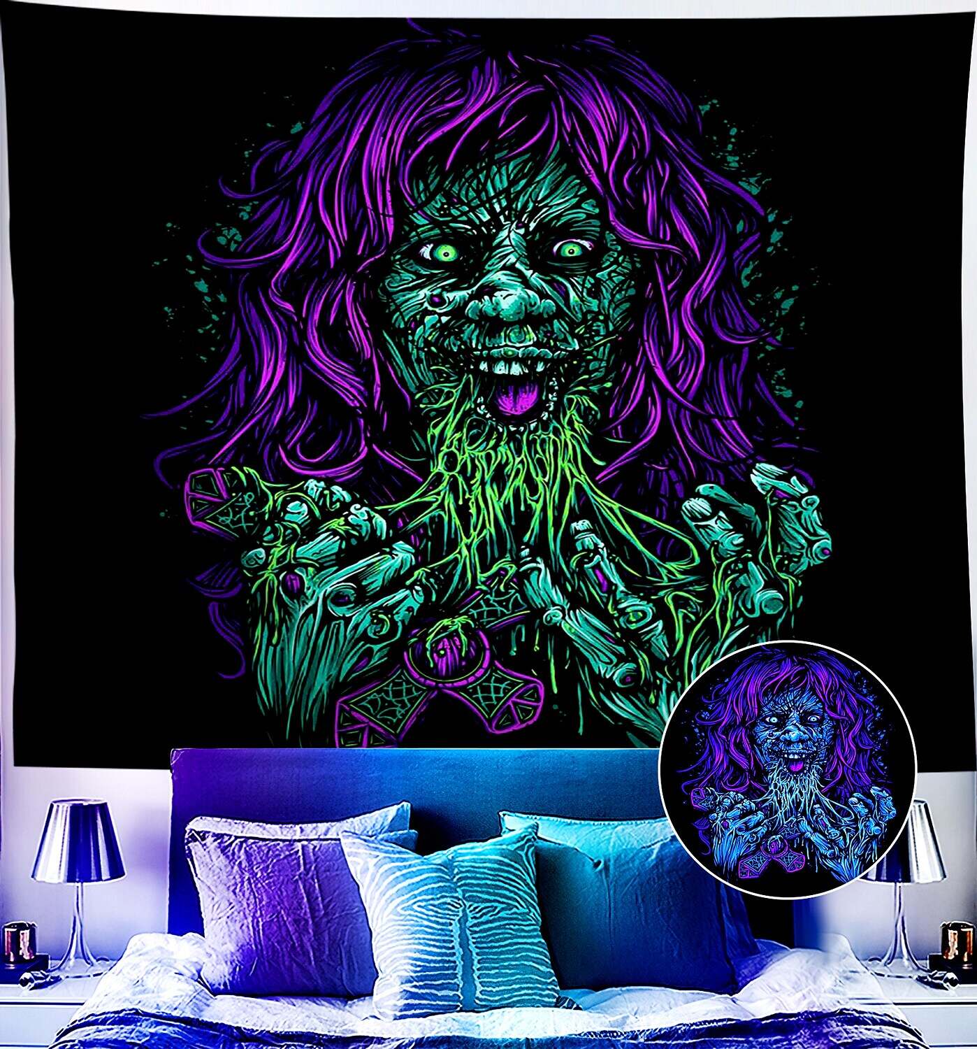 Trippy Blacklight UV Reactive Wall Tapestry Alien Psychedelic