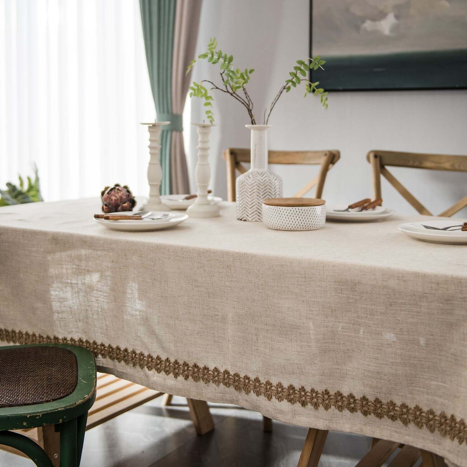 Farmhouse Style Pastoral Tablecloth Cotton Linen Fabric Table Cloth