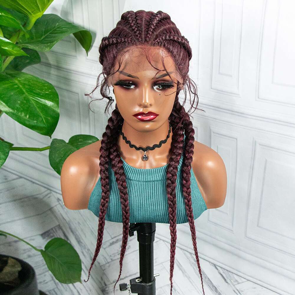 Box Braided Wigs With Baby Hair Medium Long Synthetic 26 Inches Heat Resistant Braiding Hair WigFor Black Women Afro Wig