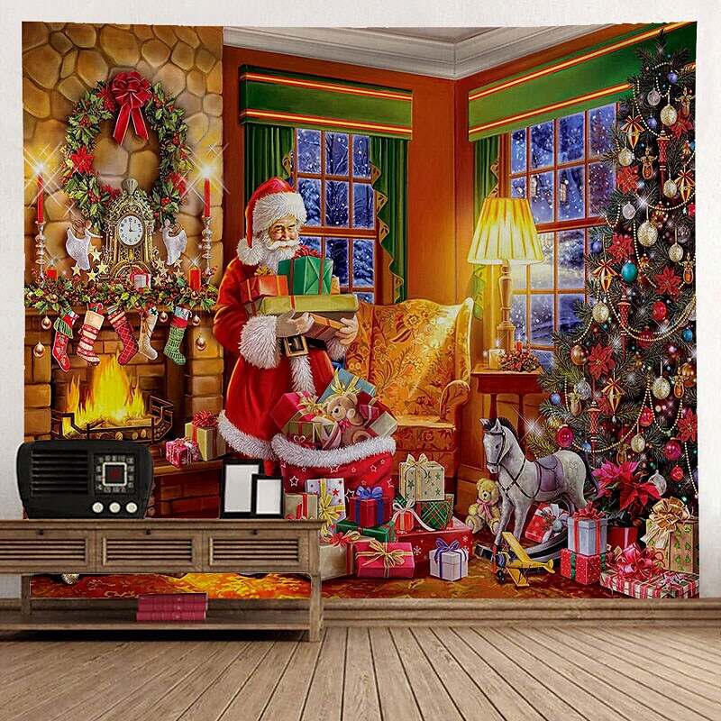 Christmas Santa Claus Holiday Party Wall Tapestry Art Decor
