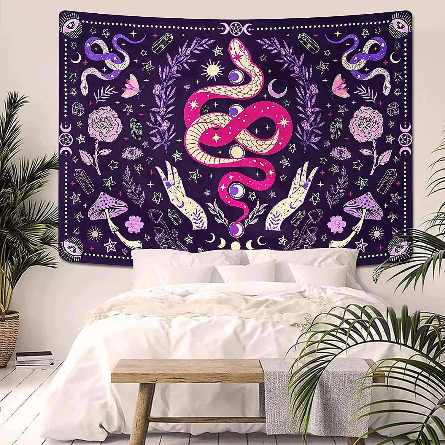 Trippy Snake Wall Tapestry Art Decor Mushroom Moon Phase