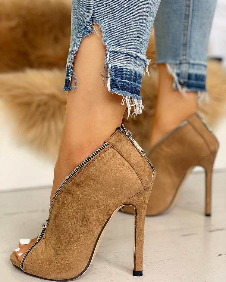 Suede peep toe heeled boots