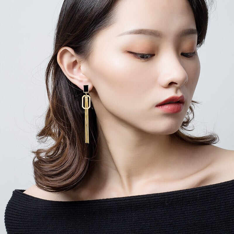 Long Tassel Geometric Drop Earrings Gold Color 2021 Fashion Hanging Women Earrings Summer Jewelry Girls Party Gift