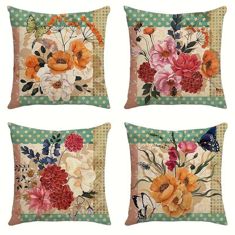 Vintage Floral Double Side Pillow Cover 4PC Soft