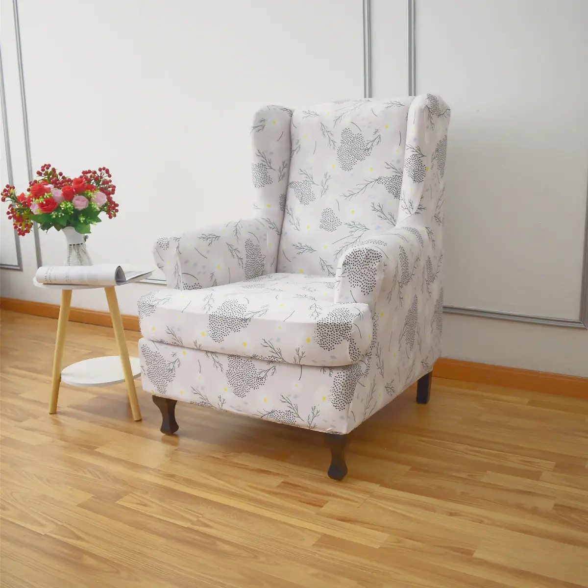 Stretch Wingback Chair Cover Boho/Flower Pattern