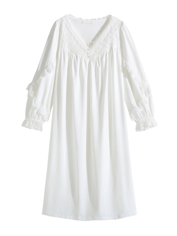 Vacation Cotton Lace V Neck Nightdress