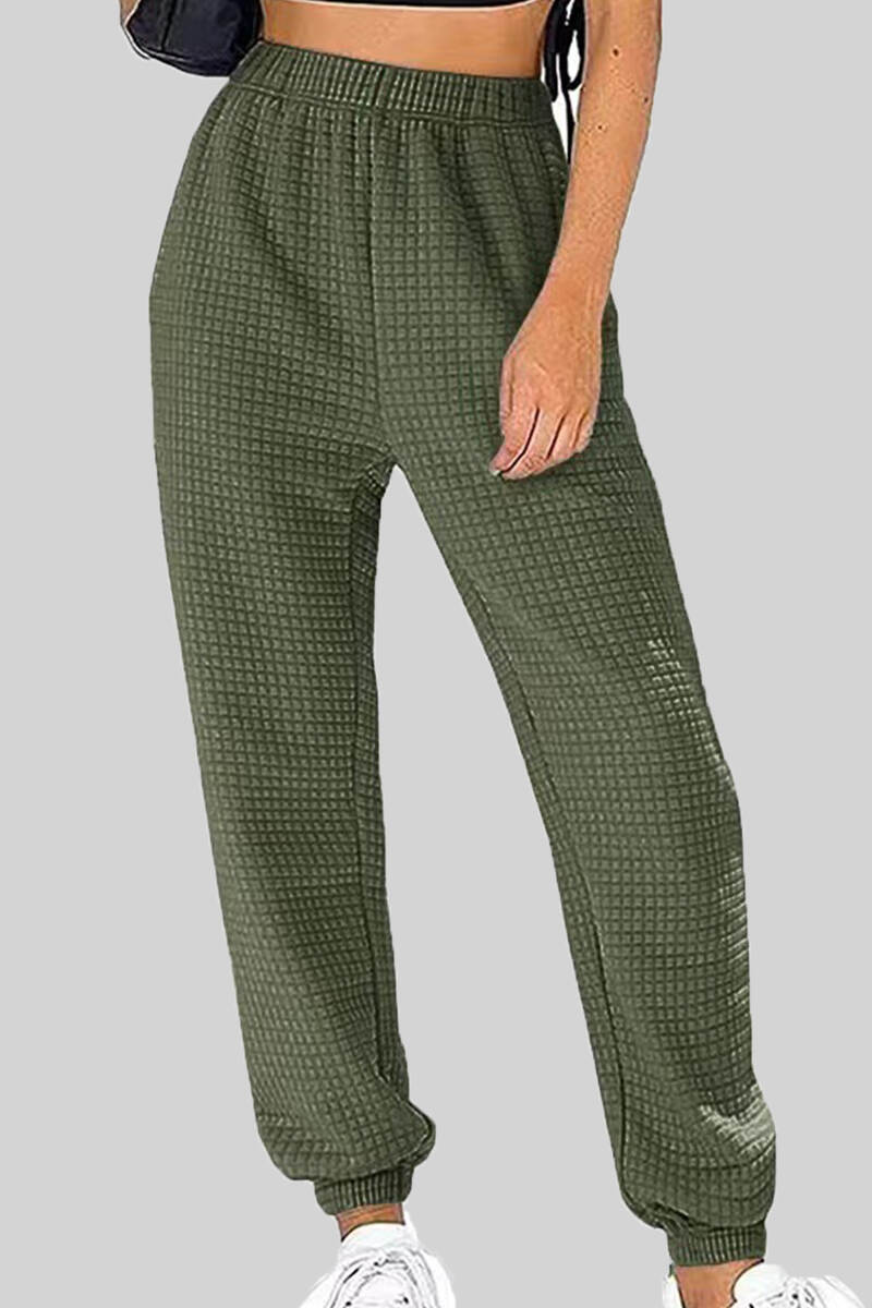 Army Green Street Solid Patchwork Regular Mid Waist Straight Solid Color Bottoms