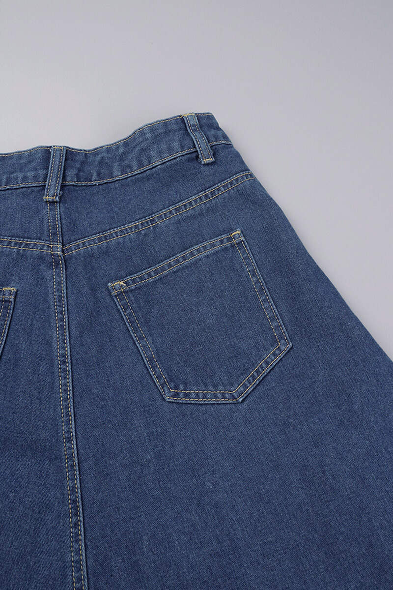 Deep Blue Casual Patchwork Contrast High Waist Regular Denim Skirts