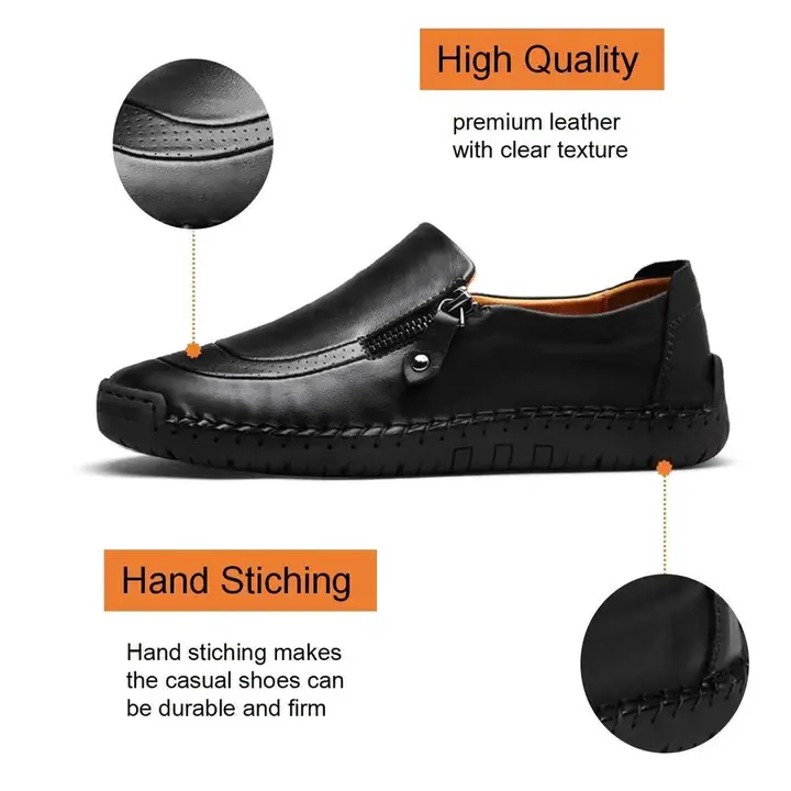 Men Hand Stitching Zipper Slip-ons Leather Shoes