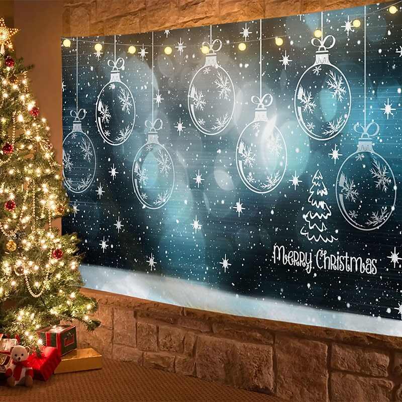 Christmas Decor LED Lights Wall Tapestry Snow Forest Christmas Tree Print