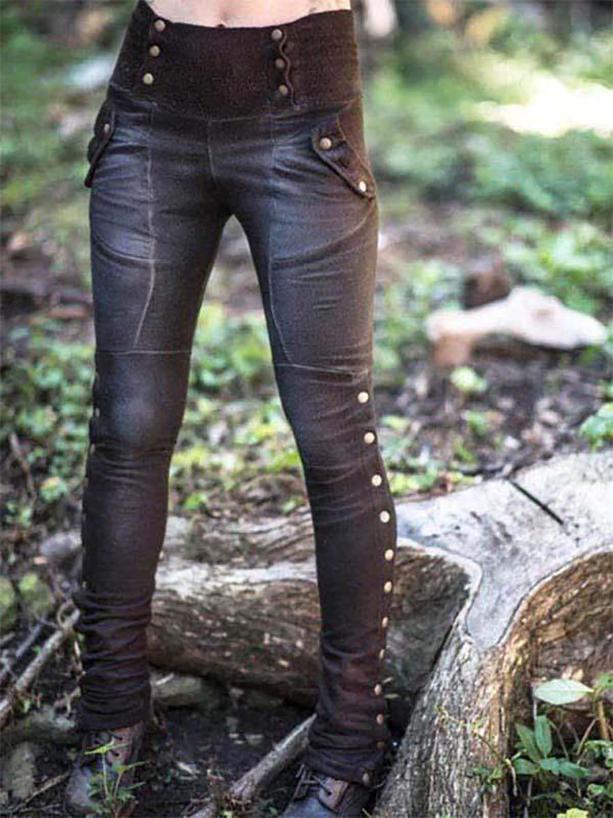 Rivet Split Slim Stretch Pockets Women Leggings