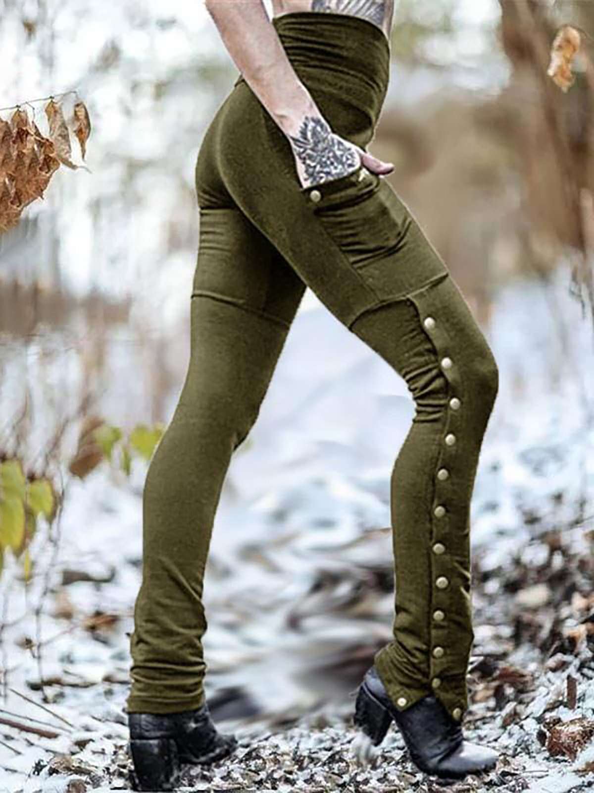 Women's Rivet Split Slim Stretch Pockets Leggings