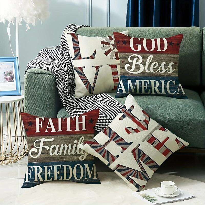 Independence Day Double Side Pillow Cover 4PC Soft Decorative Square Cushion Case Pillowcase for Bedroom Livingroom Sofa Couch Chair