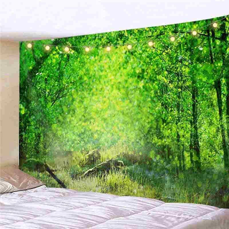 Landscape LED Lights Wall Tapestry Art Decor Forest River Tree Print