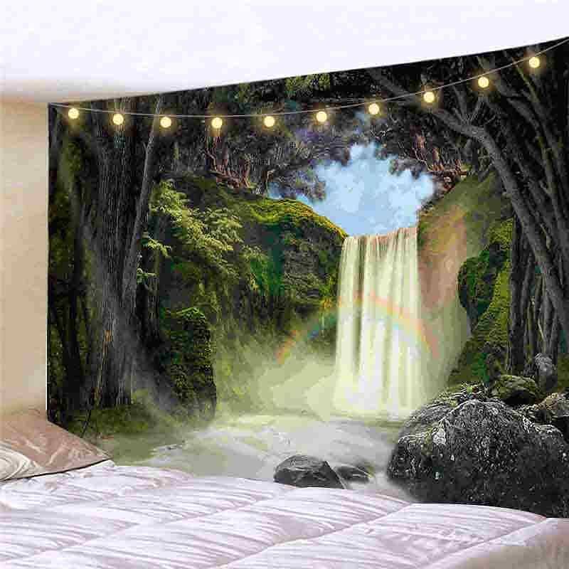 Landscape LED Lights Wall Tapestry Art Decor Forest Animal Print