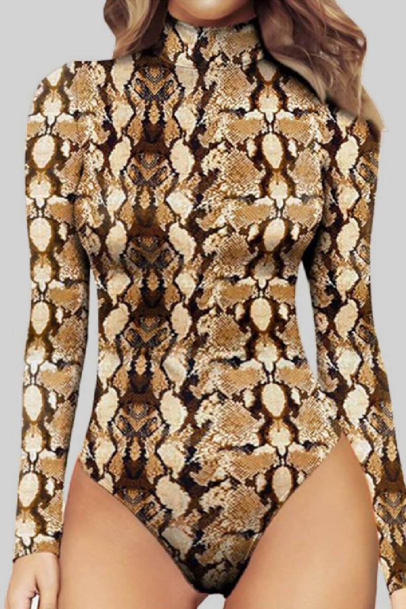 Leopard Print Casual Solid Printing Basic Mandarin Collar Skinny Romper