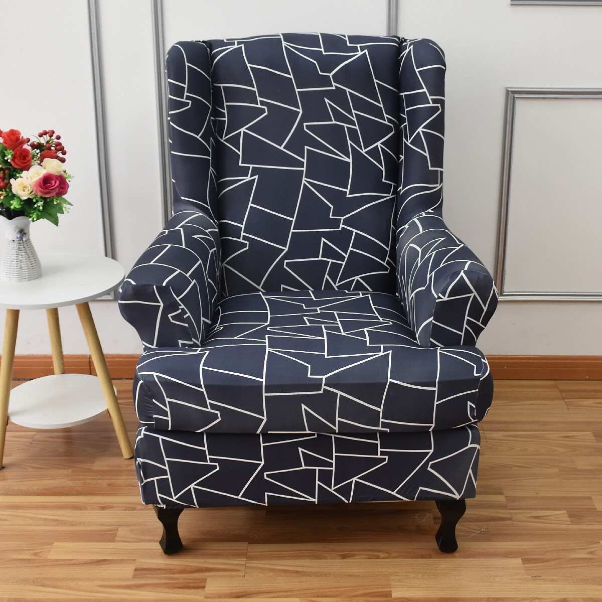 Stretch Wingback Chair Cover Boho/Flower Pattern