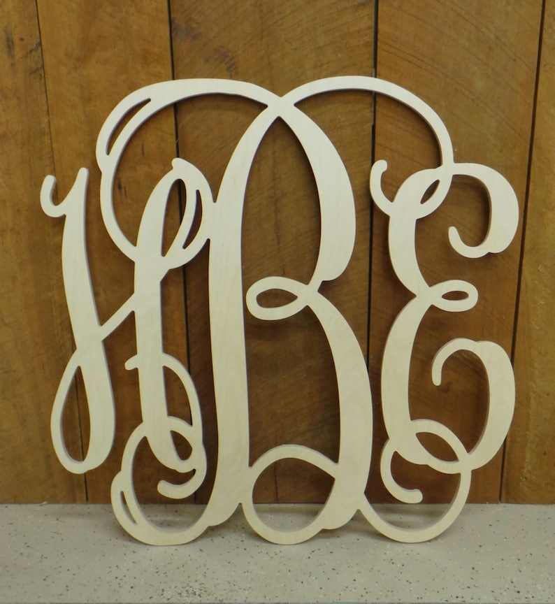 Wooden Monogram - Unpainted Wood Monogram Wall Hanging - Monogram Door Hanger - Wedding Monogram - Nursery Monogram - Wooden Initials *