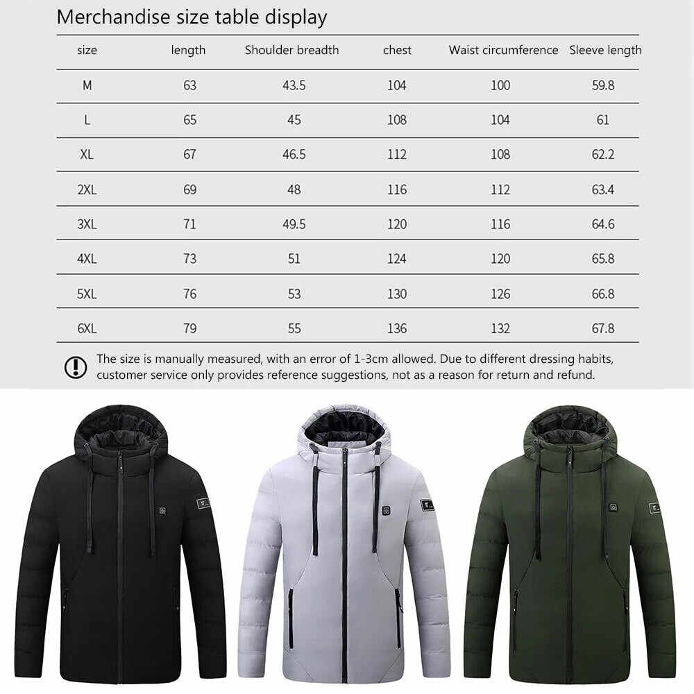 Unisex Heated Coat - Warm - Windproof - USB Insulation - With padded hood