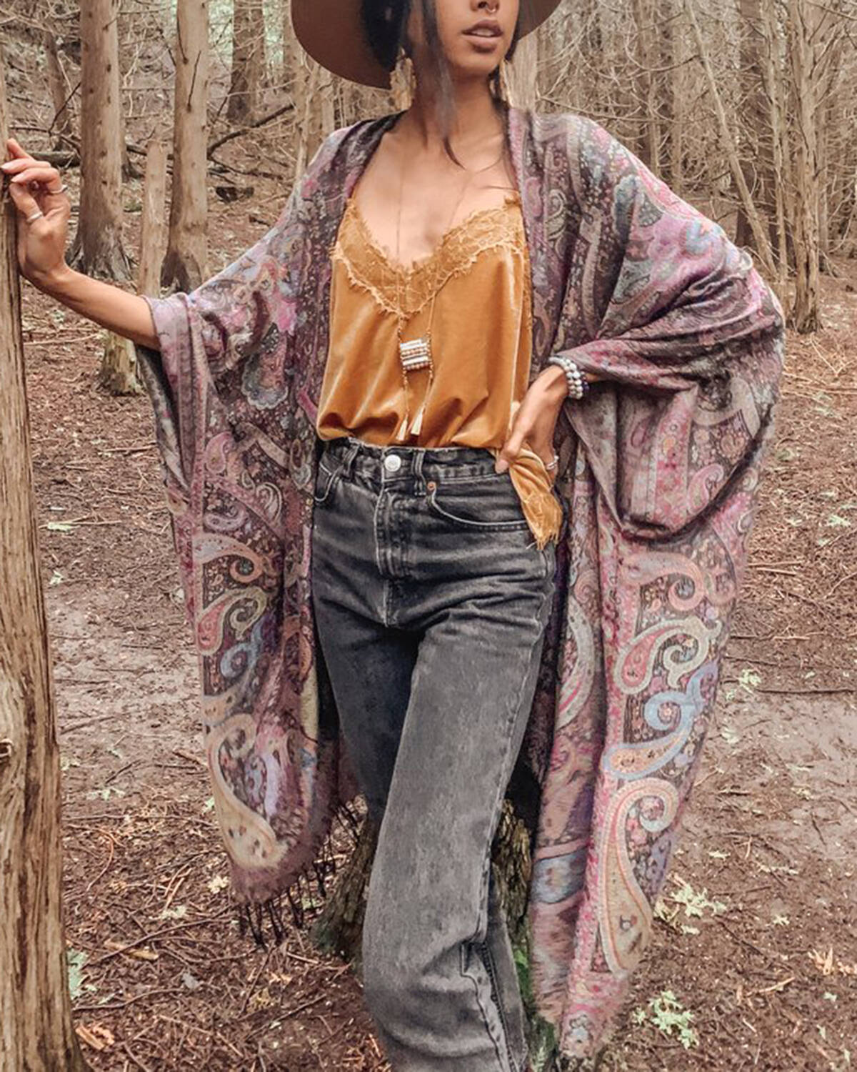 Retro totem print tassel loose kimono