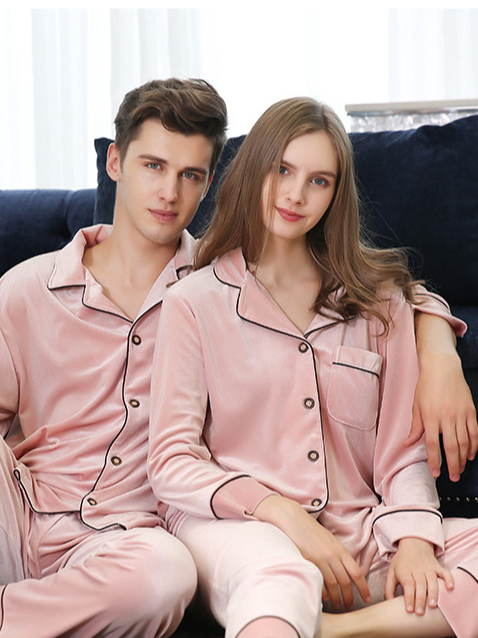 Gold velvet pajamas for men, spring and autumn suit, long sleeves, thickened Couple Pajamas Set