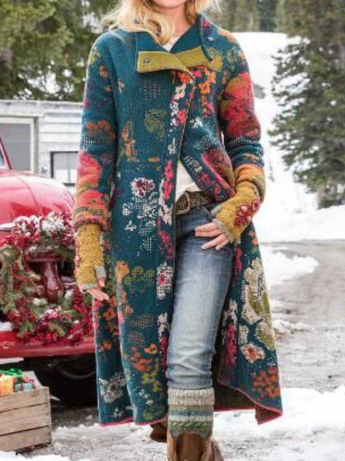 Floral Casual Cotton-Blend Outerwear