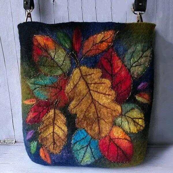 Women Colorful Leaf DIY Lamb Hair Bag Crossbody Bag