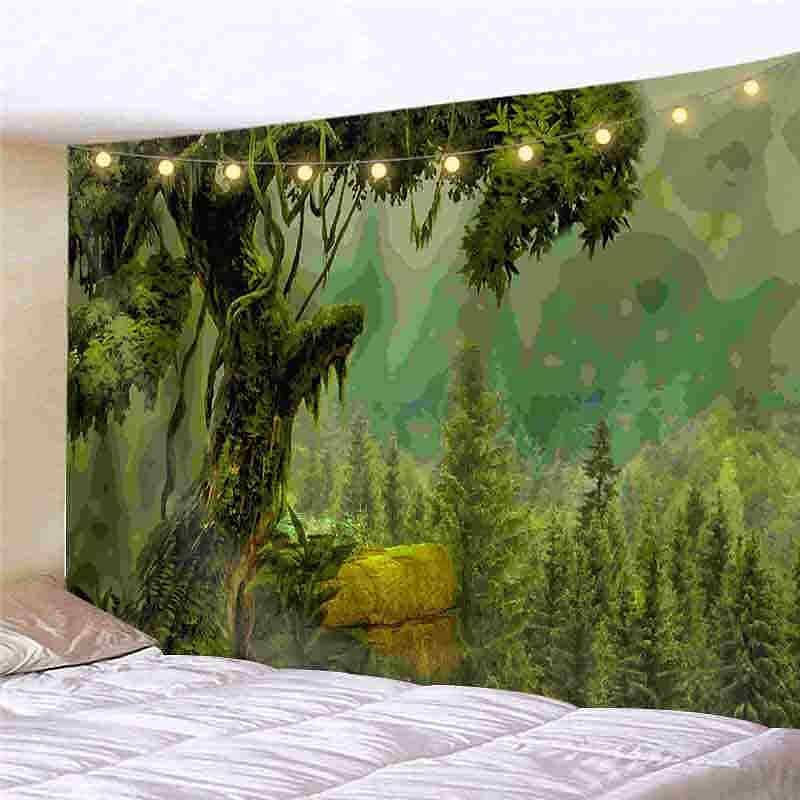 Landscape LED Lights Wall Tapestry Art Decor Forest Sunshine Print