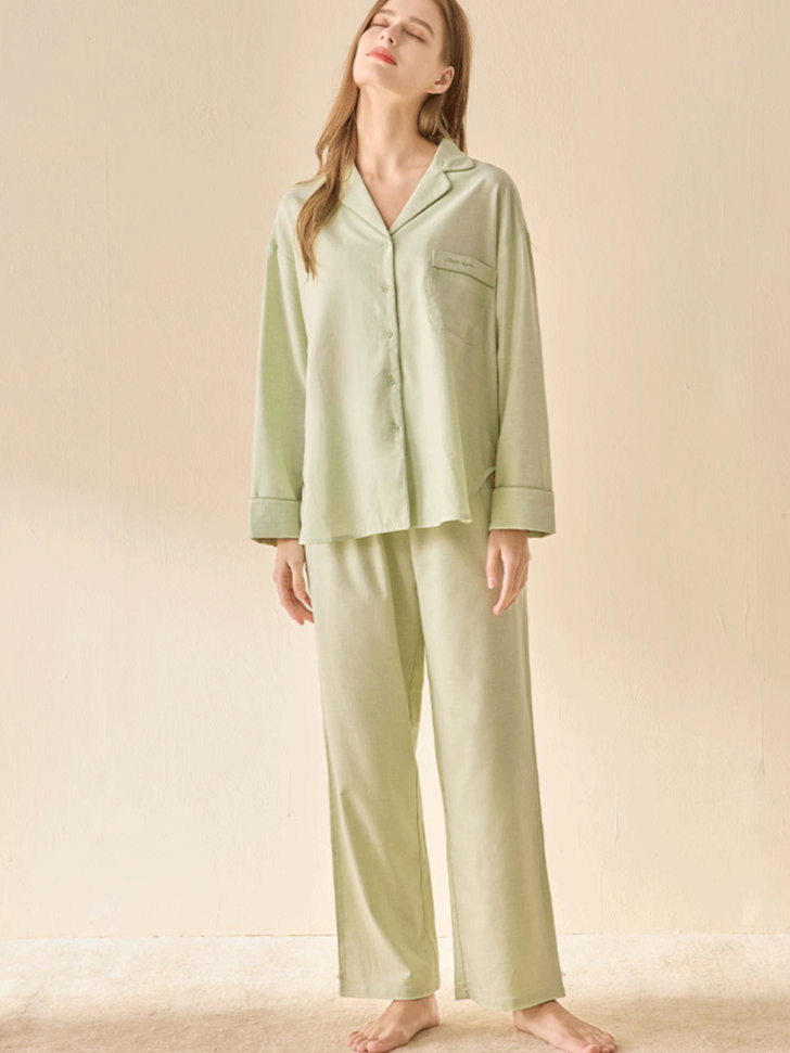 Regular Sleeve Regular Fit Cotton Plain Simple Pajama Set