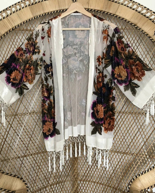 Kimono Fringed Velvet Cardigan Jacket