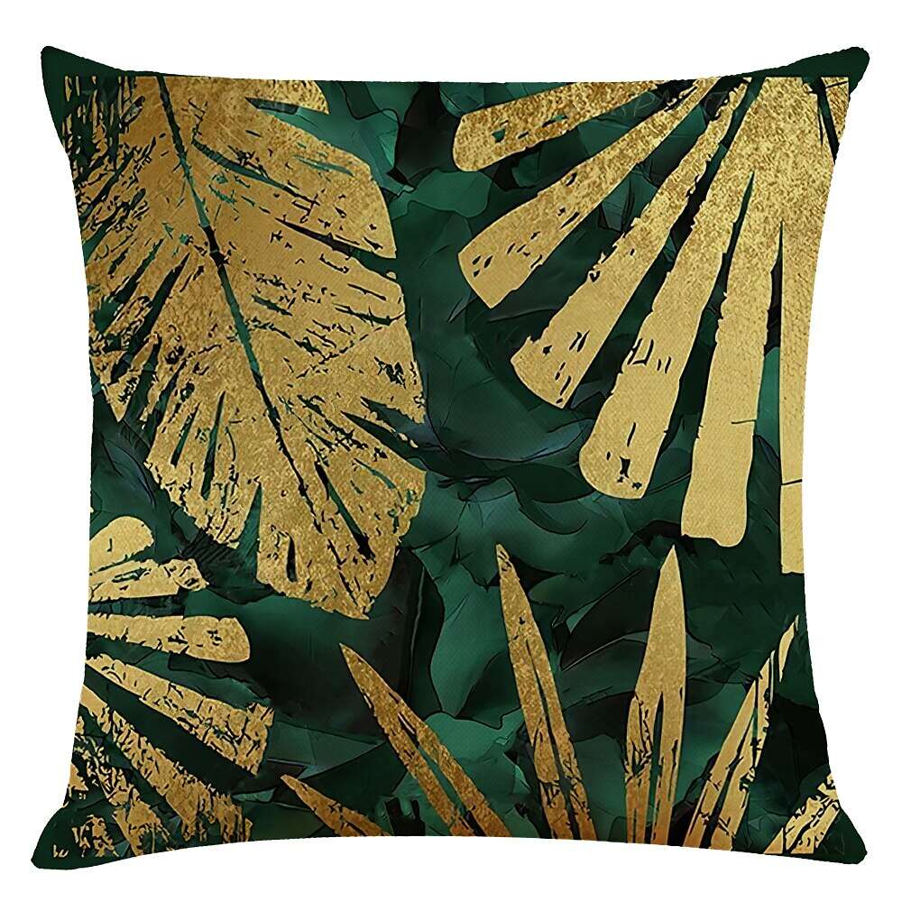 Set of 4 Throw Pillow Cases Open Branches and Loose Leaves Faux Linen Square Decorative Throw Pillow Cases Sofa Cushion Covers Outdoor Cushion for Sofa Couch Bed Chair Golden