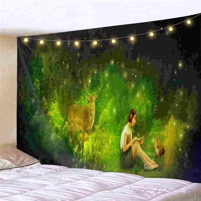 Landscape LED Lights Wall Tapestry Art Decor Waterfall Sunsetn Print