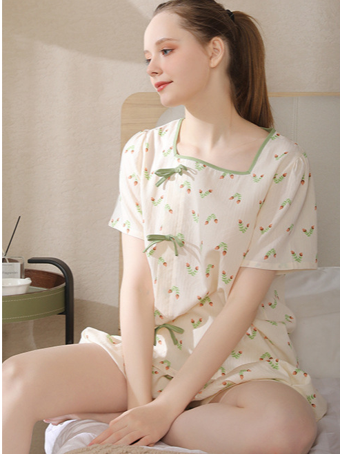 Cotton Floral Regular Sleeve Simple Others Pajama Set