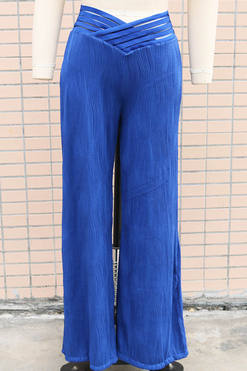 Yellow Casual Solid Patchwork Regular High Waist Conventional Solid Color Trousers