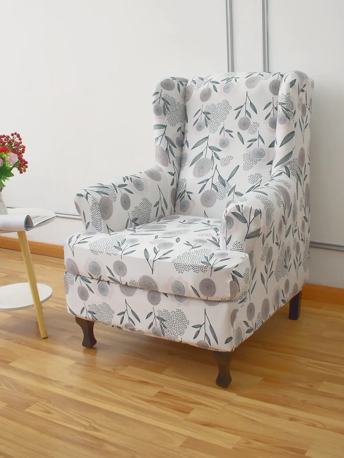 Stretch Wingback Chair Cover Boho/Flower Pattern