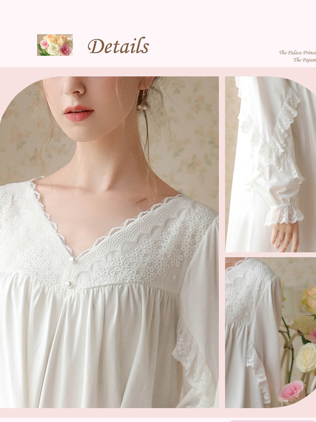 Vacation Cotton Lace V Neck Nightdress