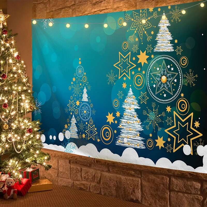 Christmas Decor LED Lights Wall Tapestry Merry Christmas Tree Print