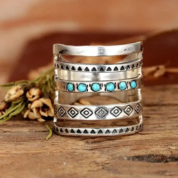 Hot Sale 49% OFFSterling Bohemian Openwork Carved Turquoise Ring